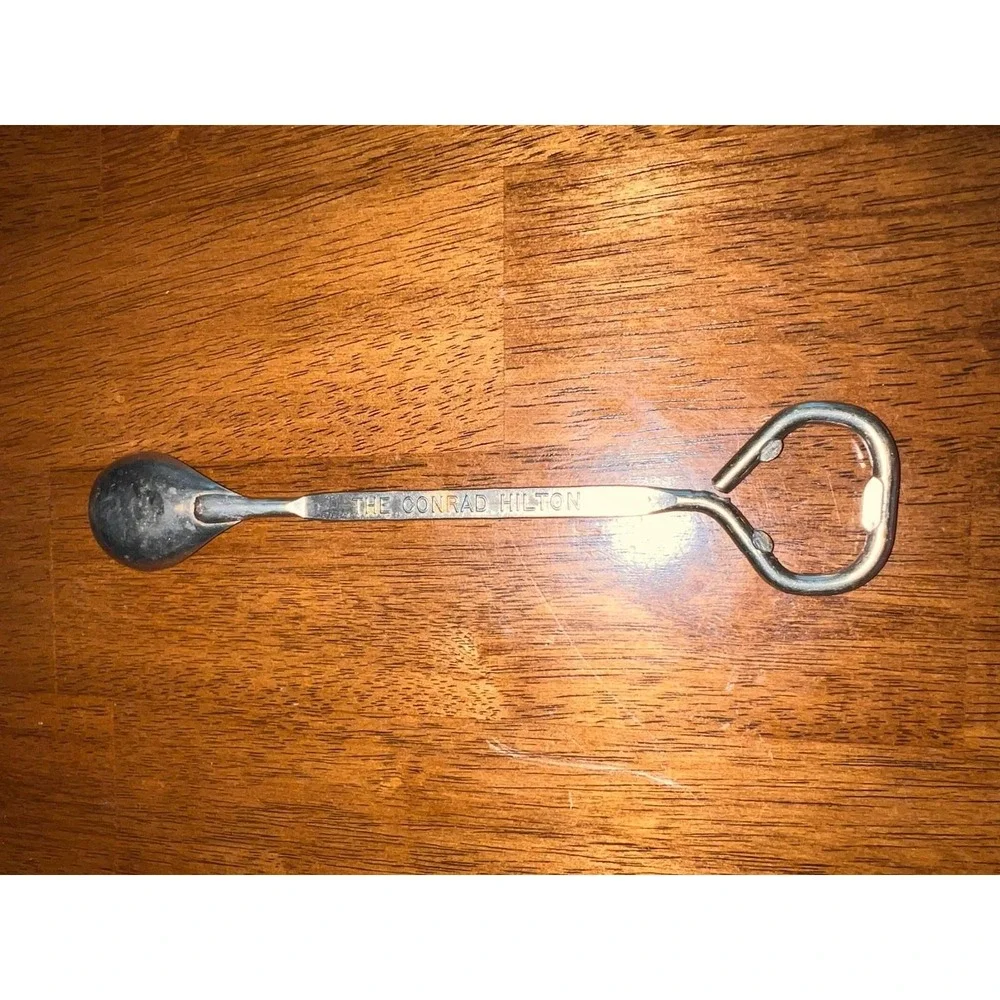 Vintage Conrad Hilton Chicago Cocktail Bar Spoon Bottle Opener 1950s Mid Century